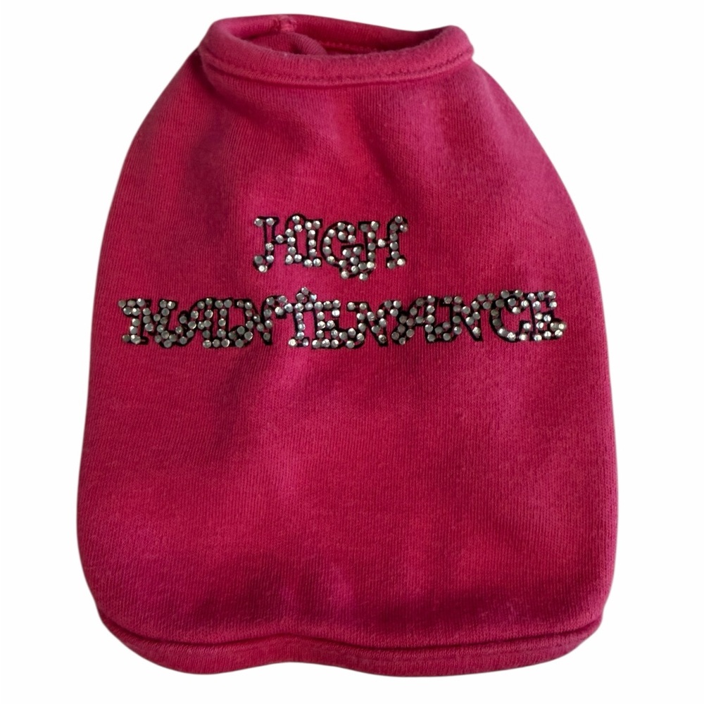 Pink Tiny Dog Shirt with High Maintenance in Rhinestones
